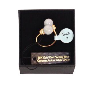 WOMEN'S 18K GOLD/STERLING SILVER JADE AND WHITE ZIRCON COCKTAIL RING - SIZE 7
